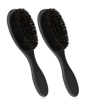 2 Pcs Hair Brush, Barber Brush, Slick Back Brushes Beard Fade Styling Comb Kit with Soft Bristles, Neck Duster Cleaning Brushes for Men, Cutting Shaving Accessories Grooming Tools with Handle (Black)