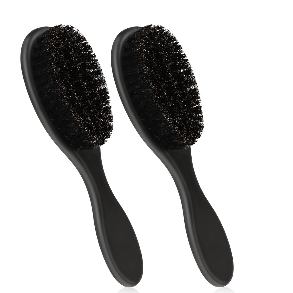 2 Pcs Hair Brush, Barber Brush, Slick Back Brushes Beard Fade Styling Comb Kit with Soft Bristles, Neck Duster Cleaning Brushes for Men, Cutting Shaving Accessories Grooming Tools with Handle (Black)