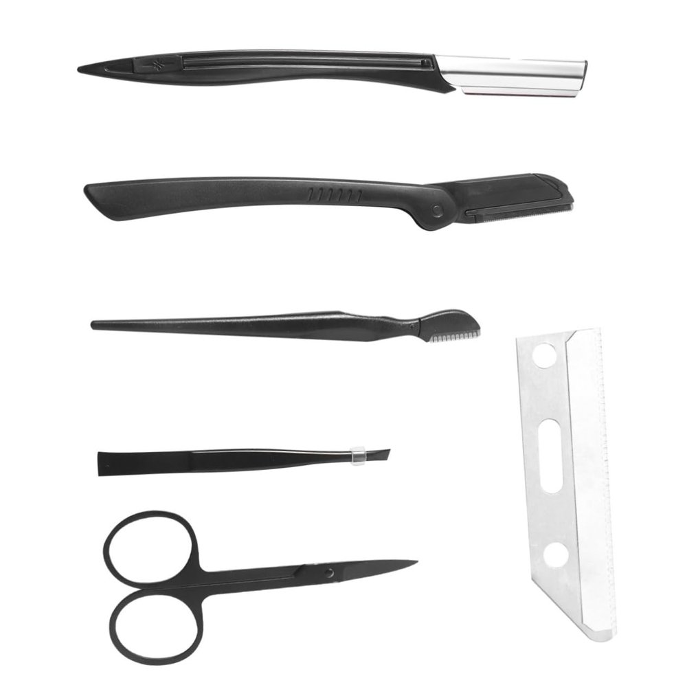 CALLARON Women Dermaplane Razor Set Eyebrow Trimmer Tweezers Comb Scissors Shaper Makeup Tools Accessory Compact Easy to Hold Black