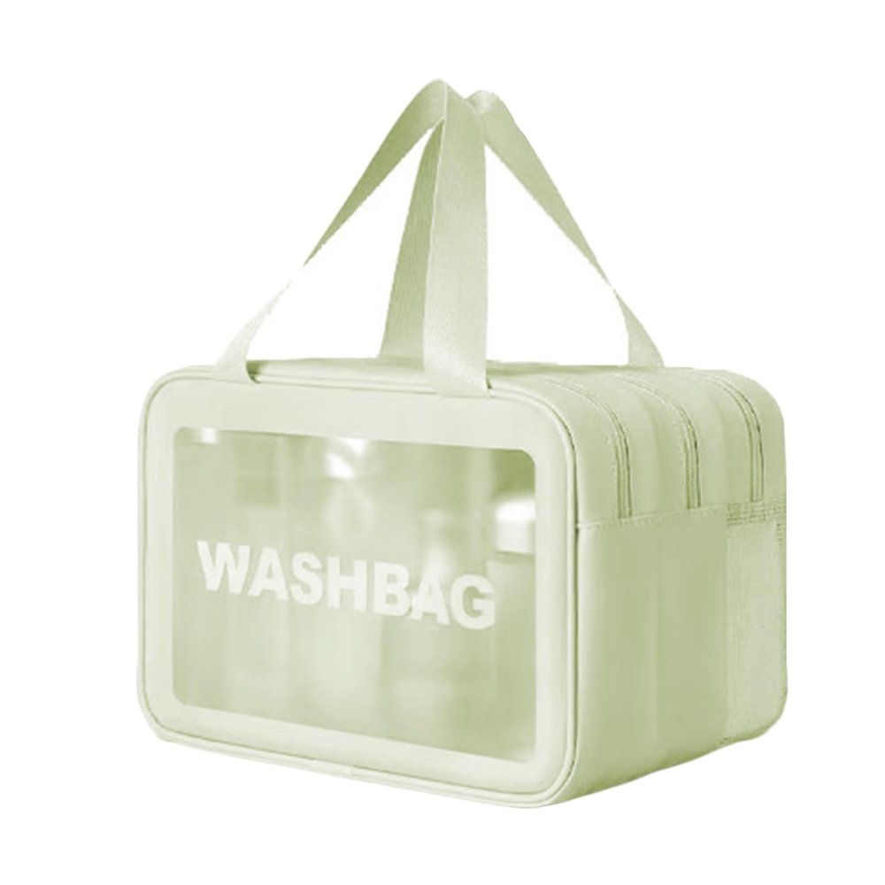 Clear Travel Toiletry Bag, Wet Dry Separation Makeup Cosmetic Bags, Large Thickened PVC Waterproof washbags with Handles Zippers for toiletries Women Girls Men(Lightgreen,3 layer XL)
