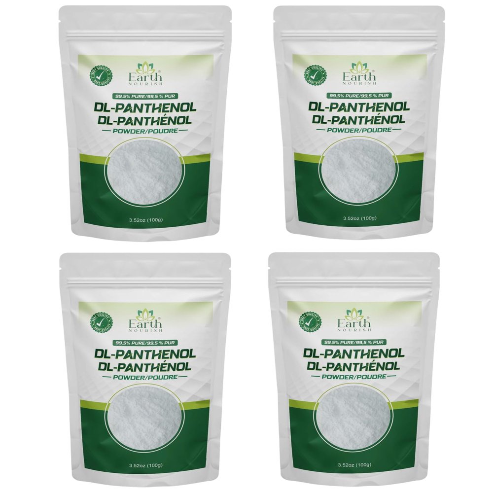 Earth Nourish DL-Panthenol Powder 3.52oz / 100g - Provitamin B5 for Hair, Skin & DIY Cosmetics (Pack of 4)