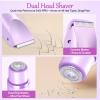 Bikini Trimmer for Women, 2-in-1 Painless Bikini Shaver with Ceramic Blade, Dual-Head Electric Shaver, Ipx7 Waterproof for Shower & Travel, Womens Electric Razor for Armpit Leg Body Facial, Purple view 2