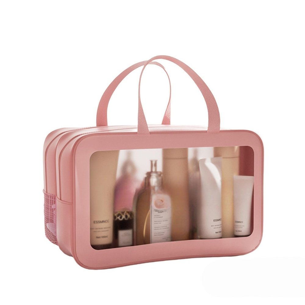 CGJSY Travel Toiletry Bag for Women - Skincare & Makeup Organizer With Hanging Hook, Leakproof Wash Bag for Bathroom, Gym(Pink,L)