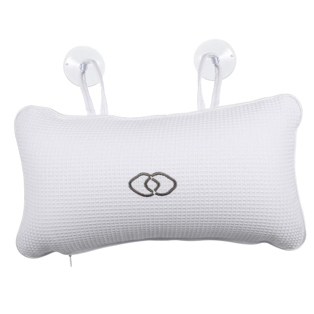 Bathroom Bath Pillow with Suction Cups, Built-in PVC Air Bags, White