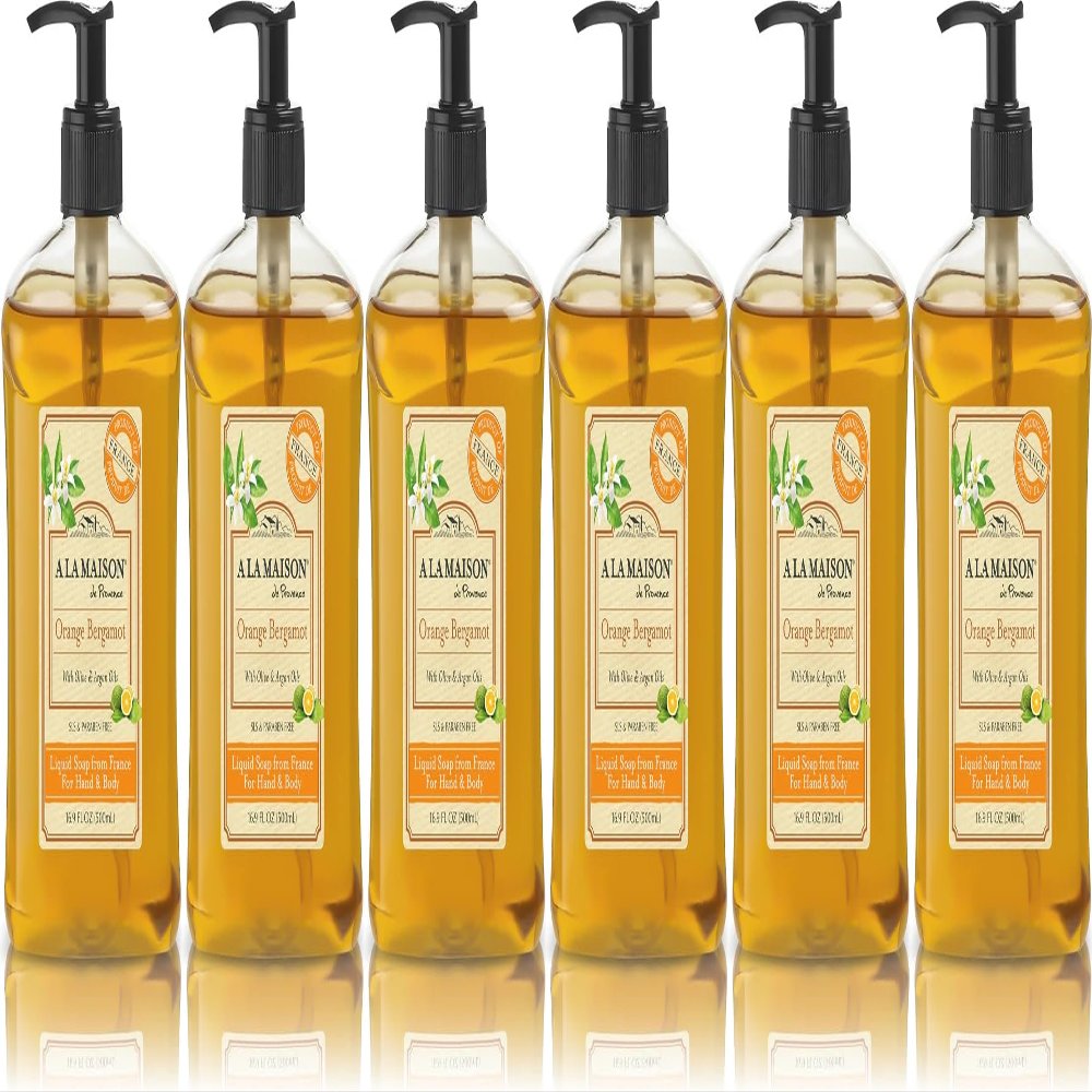 A LA MAISON Orange Bergamot Natural Hand Wash Made with Essential Oils - Biodegradable, Plant-Based, Vegan, Cruelty-Free 16.9 Fl Oz, 6 Pack