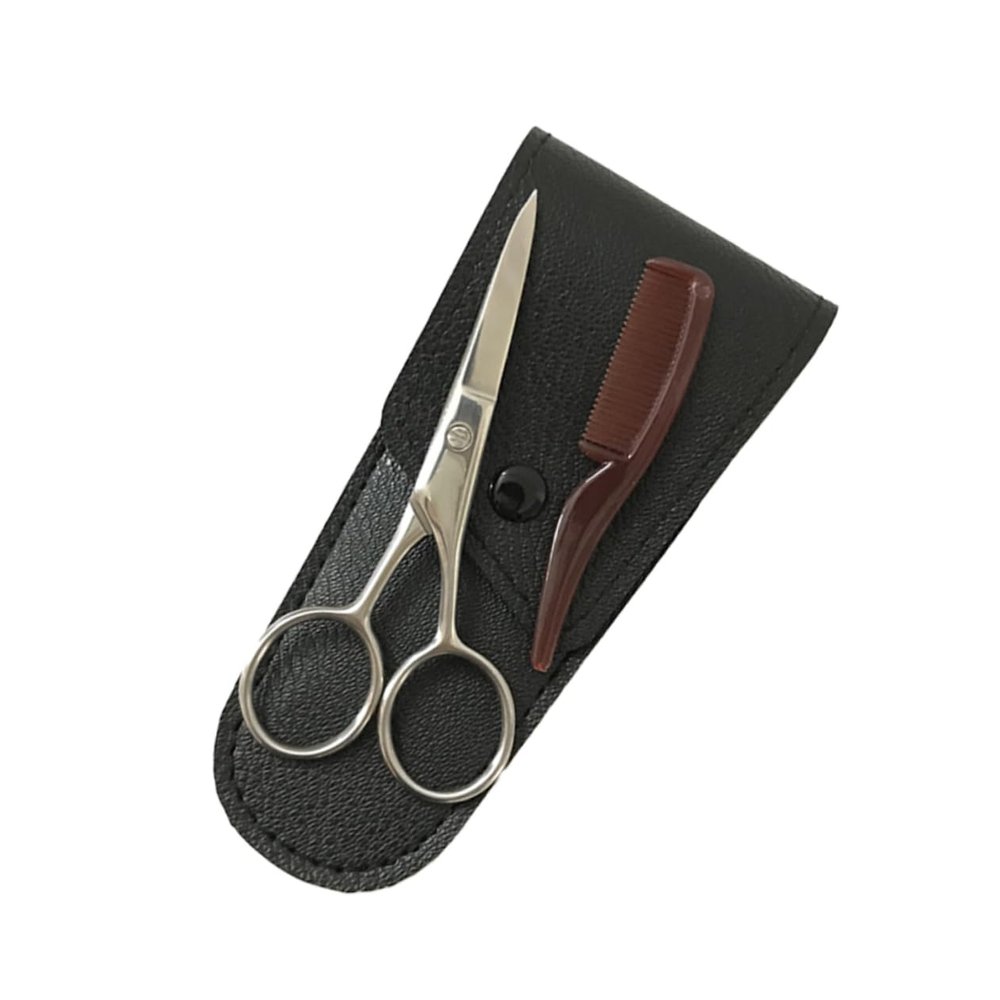 Mikinona Stainless Steel Eyebrow Scissors Set for Men Mustache Trimmer Hair Tools Beard Scissors Cutting Kit Storage Bag