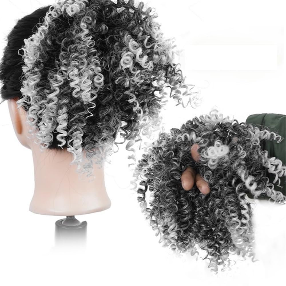 Bun, 4 - Inch Short Synthetic Afro Kinky Curly Hair Bun Extension for Women for Women(Gray)
