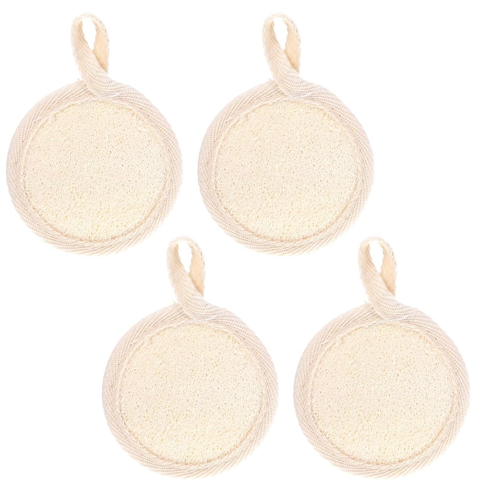 4Pcs Natural Loofah Face Exfoliator Scrubber, Organic Loofah Facial Scrubber, Luffa Sponge Pads for Bath Shower Makeup, Exfoliating Face Brush for Women Girls Deep Cleaning Dead Skin