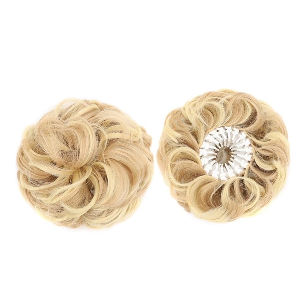 Bun, Synthetic Messy Bun Extensions,Fluffy Chignon, Bird's Nest Design, Retractable Wavy for Women(Gold)