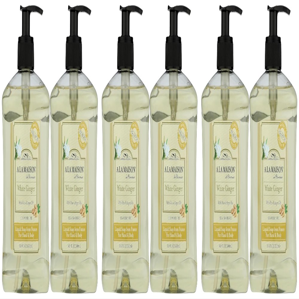 A LA MAISON White Ginger Natural Hand Wash Made with Essential Oils - Biodegradable, Plant-Based, Vegan, Cruelty-Free 16.9 Fl Oz, 6 Pack