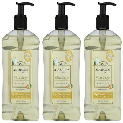 A LA MAISON White Ginger Natural Hand Wash Made with Essential Oils - Biodegradable, Plant-Based, Vegan, Cruelty-Free 16.9 Fl Oz, 3 Pack