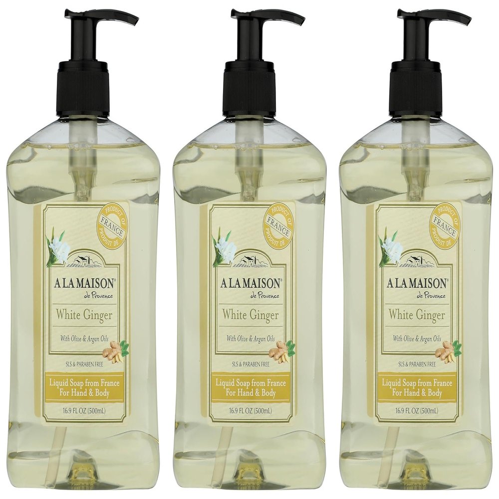 A LA MAISON White Ginger Natural Hand Wash Made with Essential Oils - Biodegradable, Plant-Based, Vegan, Cruelty-Free 16.9 Fl Oz, 3 Pack