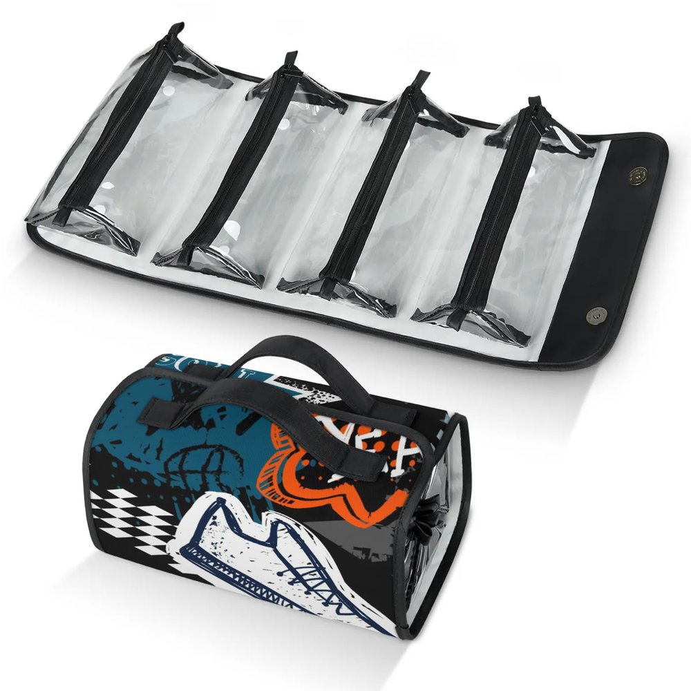 Xiaoyanbd Soccer Rugby Travel Toiletry Bag for Women, 4 in 1 Roll Up Makeup Cosmetic Bag With 4 Removable PVC Zipper Pouch