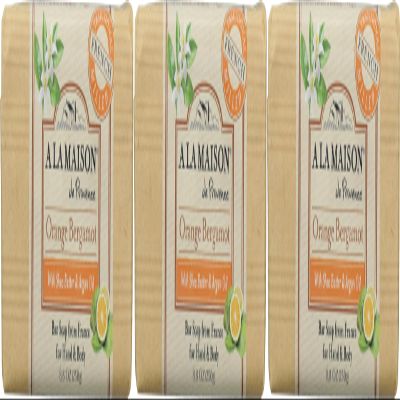 A LA MAISON Triple French Milled Bar Soap, 8.8 Ounces - Natural Moisturizing Hand Soap Bar (3 Bar of Soap, 8.8 Ounces, Orange Bergamot)