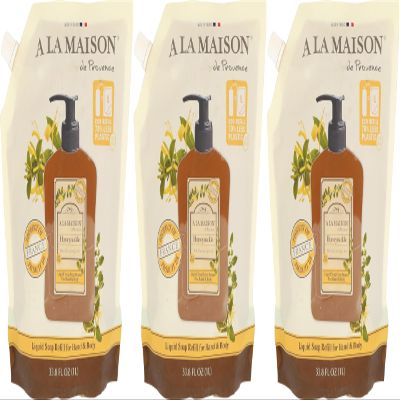 A LA MAISON Honeysuckle Natural Hand Wash Made with Essential Oils - Biodegradable, Plant-Based, Vegan, Cruelty-Free 33.8 Fl Oz, 3 Pack