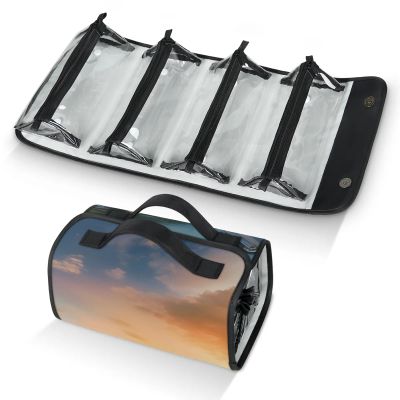 Xiaoyanbd Eiffel Tower Travel Toiletry Bag for Women, 4 in 1 Roll Up Makeup Cosmetic Bag With 4 Removable PVC Zipper Pouch