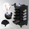 6 Tier Professional Salon Trolley Cart with Wheels & Drawers - Hair Dryer Holder Stylish Salon Station for Multipurpose Hair Tool Organizer view 2