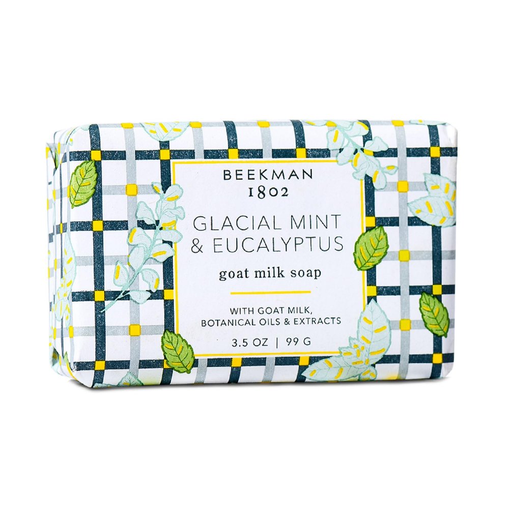 Beekman 1802 Glacial Mint & Eucalyptus Goat Milk Bar Soap for Men Scented 3.5 oz Moisturizing Body Bar Certified Microbiome Friendly No Irritation Sensitive Skin Safe
