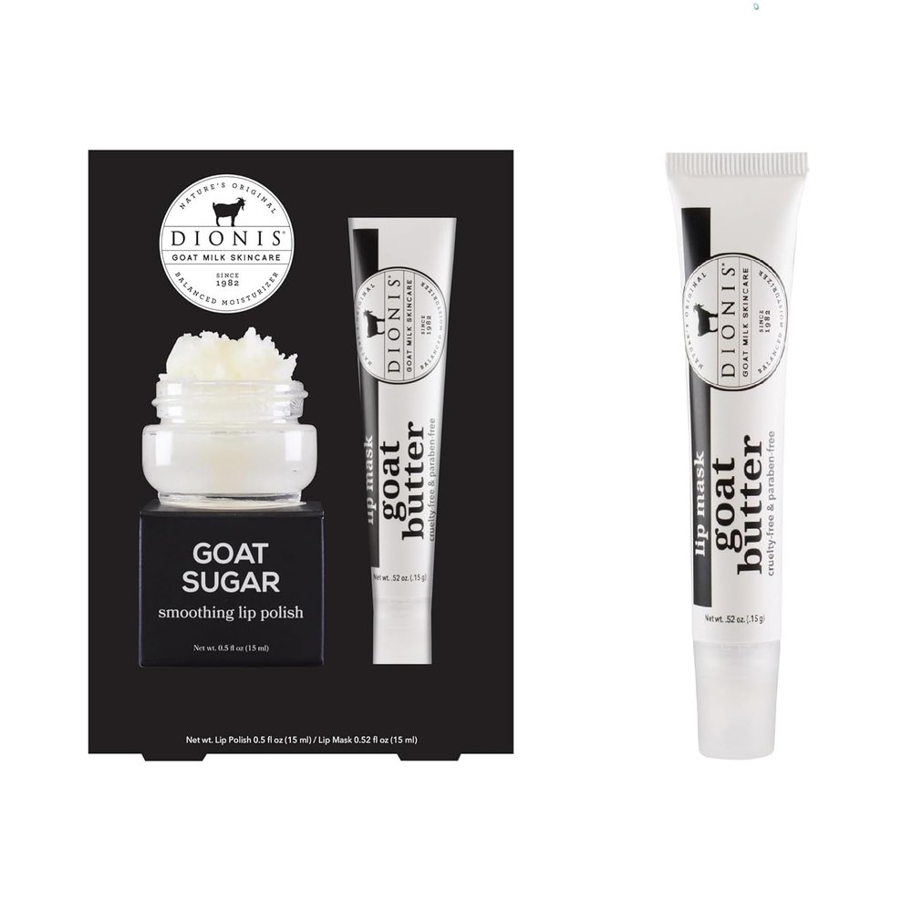 Dionis Goat Milk Lip Repair Duo  Sugar Lip Scrub & Overnight Masks with Goat Milk, Jojoba & Moringa Oils to Exfoliate, Hydrate & Restore Dry, Cracked Lips  Original & Chocolate Raspberry