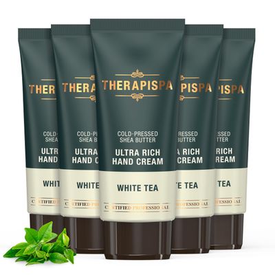 THERAPISPA Ultra Rich Hand Cream Intensive Hydration & Repair for Dry, Chapped Hands | Enriched with Shea Butter, Ceramides, Niacinamide (B3) & Panthenol (B5) (White Tea, 2.0 oz, Pack of 5)