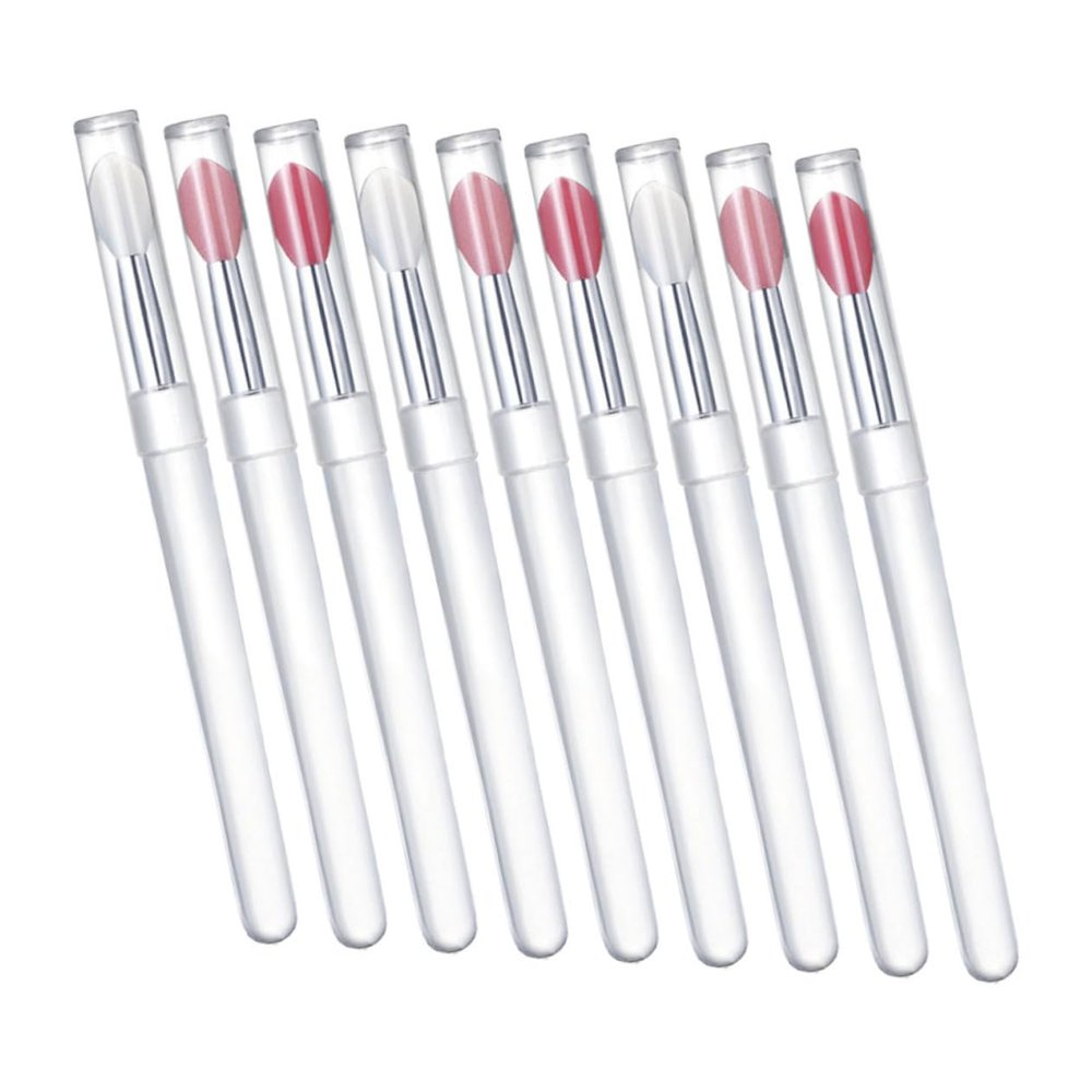 Ipetboom Silicone Lip Brush Set 9 Pcs Small Lipstick Applicators Dust Cover Lip Makeup Brushes and Concealer for Travel and Professional Use