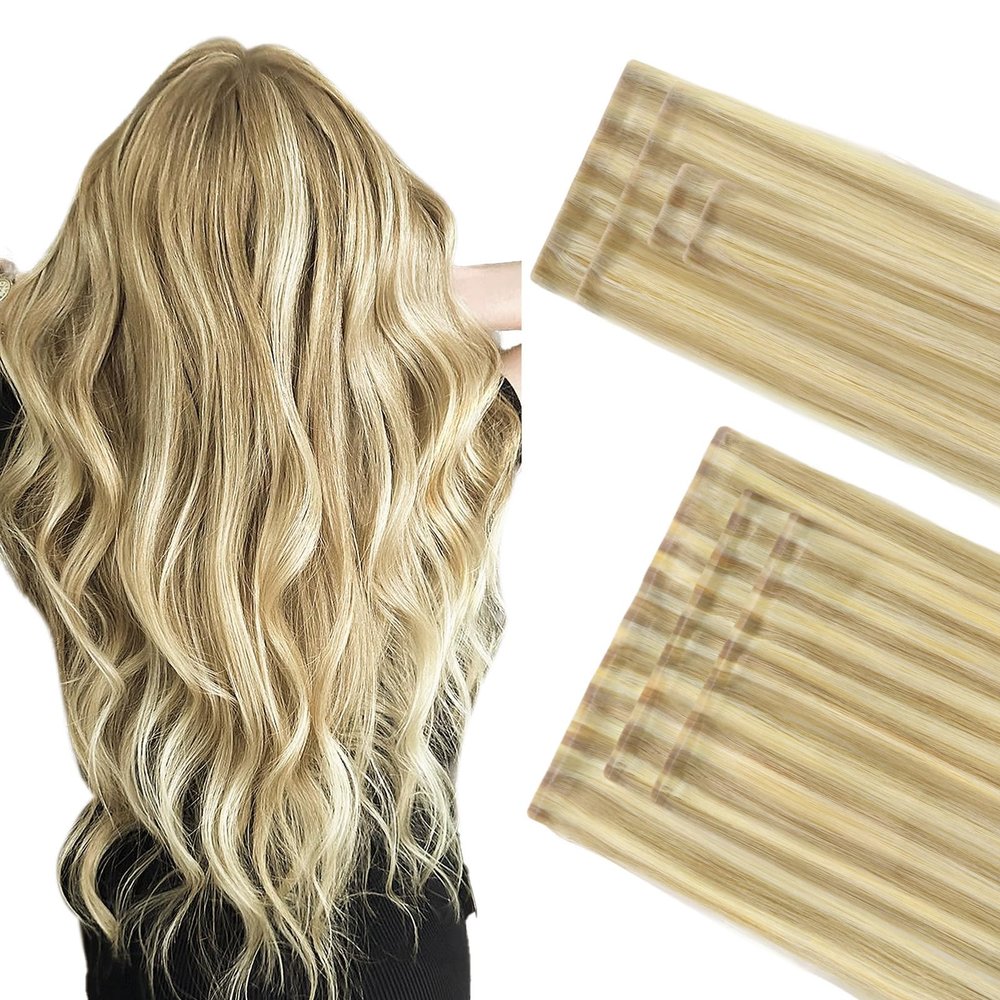 GOO GOO Invisi Edge Clip in Hair Extensions Set, 12inch 85g, 4pcs Injected Seamless PU Clip ins and 3pcs Classical PU Clip ins, Virgin Real Human Hair, #P18D/22F