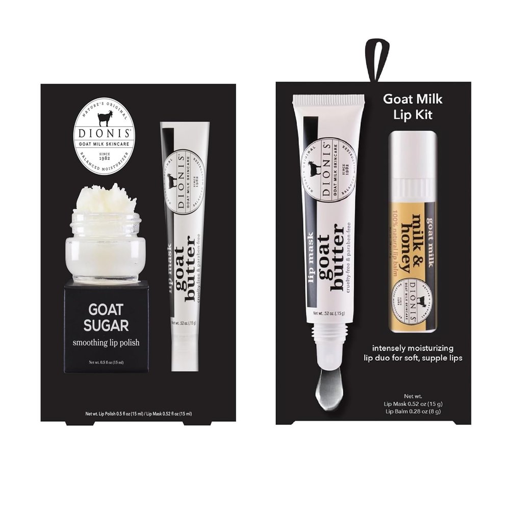 Dionis Goat Milk Lip Care Bundle Original Sugar Lip Scrub & Overnight Mask + Milk & Honey Overnight Lip Mask & Balm Kit for Deep Hydration & Chapped Lip Repair