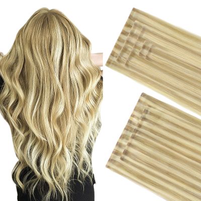 GOO GOO Invisi Edge Clip in Hair Extensions Set, 16inch 140g, 5pcs Injected Seamless PU Clip ins and 2pcs Classical PU Clip ins, Virgin Real Human Hair, #P18D/22F