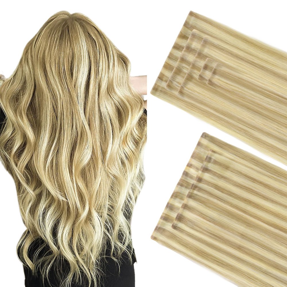 GOO GOO Invisi Edge Clip in Hair Extensions Set, 16inch 140g, 5pcs Injected Seamless PU Clip ins and 2pcs Classical PU Clip ins, Virgin Real Human Hair, #P18D/22F