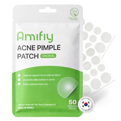 Amifiy Pimple Patches with Hydrocolloid & Tea Tree  Korean Skincare Invisible Acne Stickers for Face, Oil-Absorbing Zit Dots, Vegan & Cruelty-Free Blemish Treatment, 50 Count (10mm/12mm/14mm)