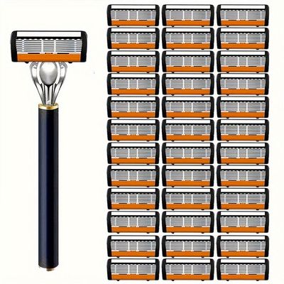 Men's 7-Blade Razor Set, 36 Stainless Steel Blades - Perfect For Beard & Mustache Trimming, Includes Replaceable Heads - Ideal Gift (36 Stainless Steel Blades)