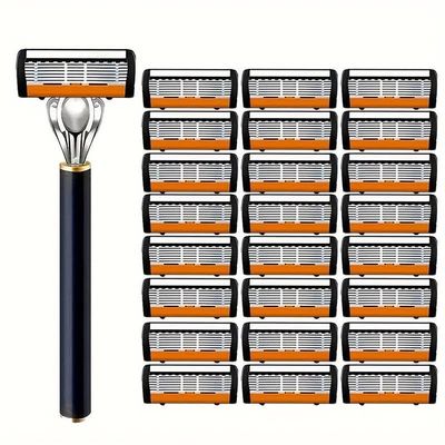 Men's 7-Blade Razor Set, 24 Stainless Steel Blades - Perfect For Beard & Mustache Trimming, Includes Replaceable Heads - Ideal Gift (24 Stainless Steel Blades)