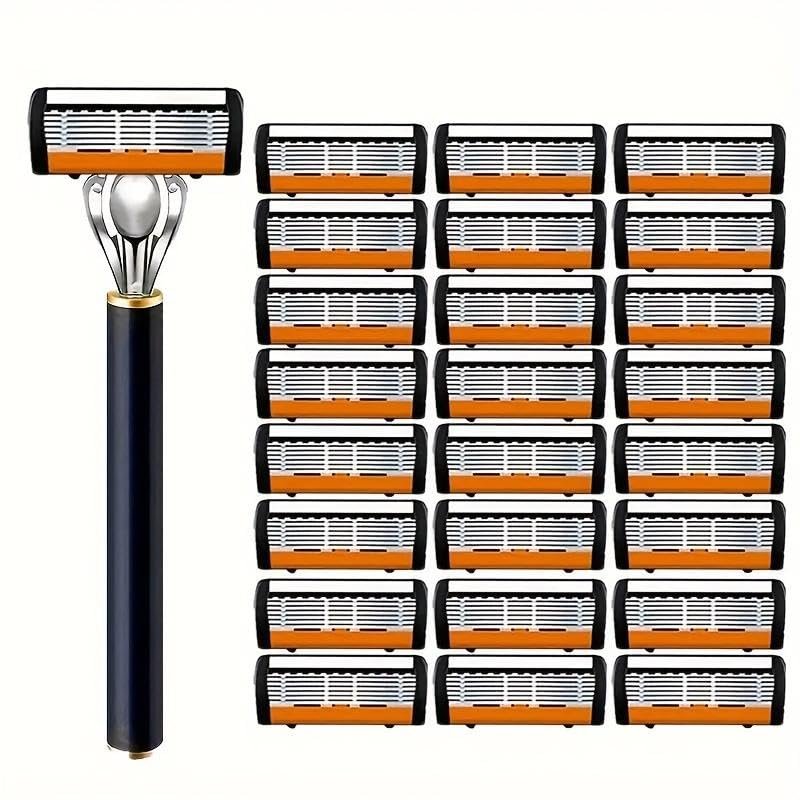 Men's 7-Blade Razor Set, 24 Stainless Steel Blades - Perfect For Beard & Mustache Trimming, Includes Replaceable Heads - Ideal Gift (24 Stainless Steel Blades)