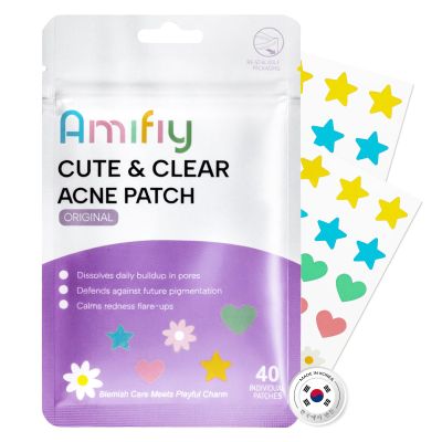 Amifiy Star Pimple Patches For Face, Korean Cute Pimple Patch with Star/Heart/Flower Shapes, FSA HSA Acne Treatment Absorbs Zits, Reduces Redness with Hydrocolloid & Tea Tree, Vegan, 40 Count