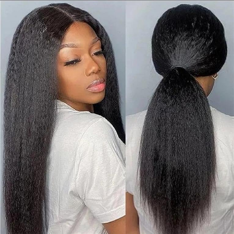 13x4 Kinky Straight Lace Front Wigs Human Hair Pre Plucked Lace Frontal Wig with Baby Hair Glueless Brazilian Virgin Human Hair Lace Front Wigs Natural Color (150% density, 22inch)