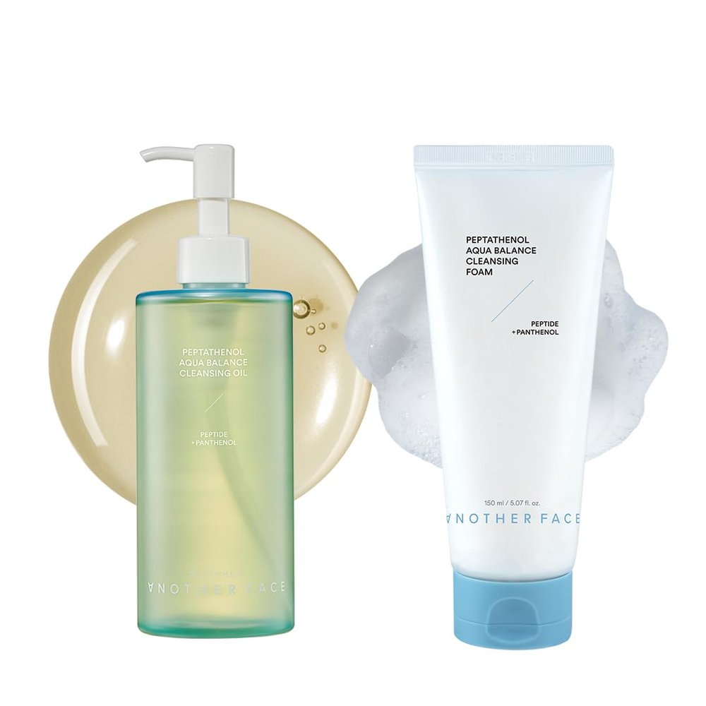 ANOTHERFACE Peptathenol Cleansing Foam + Oil, Double Cleansing Set for Sunscreen & Water Proof Makeup Removal, Non-Irritation for Sensitive Skin, Vegan, Korean Skincare