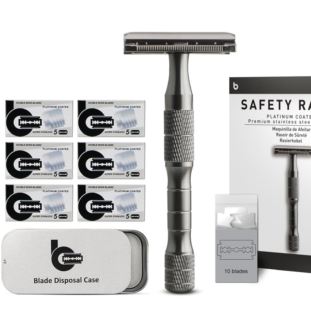 Gun Black Safety Razor, 1 Razor Blade Bank + 30 Blades