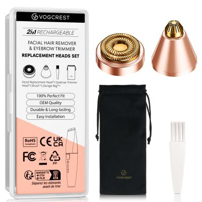Replacement Heads for Facial Hair Removal: Original Heads Replacement Set for 2 in1 Eyebrow Trimmer - Painless Razor Head for Women - Suitable for VG VOGCREST Model VG-102, VG-1023, VG-1024