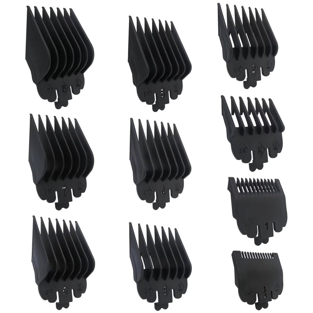 10 Pack Clipper Guards Set Replacement Fits for Conair HC224W/HC244NGBV/HCT242WR - 1/16" to 1", Black, by Vicue