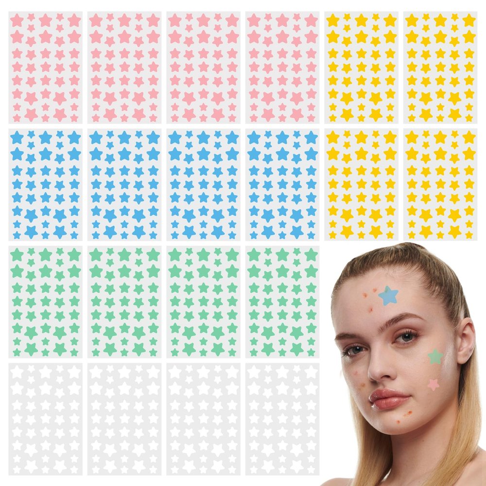 800 Pcs Pimple Patches Stars, Star Face Pimple Patches, Hydrocolloid Acne Patche, Hydrocolloid Containing Tea Tree Oil, Invisible Tear-Off Design, Beauty and Skin Care (5 Colors)