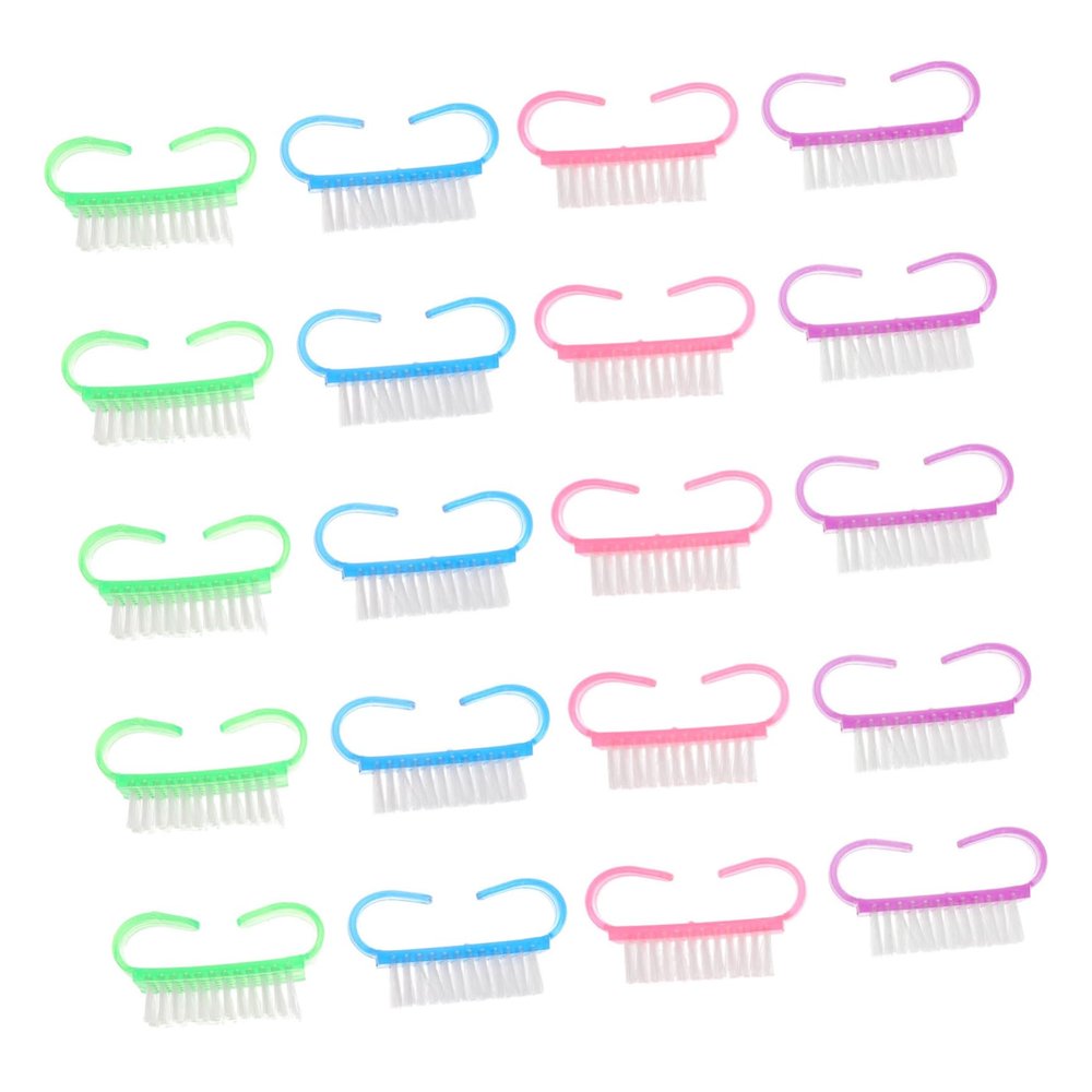 PartyKindom 20pcs Nail Double Sided Brush Manicure Cleaning Brush Plastic Bristles Nail Art Dust Soft for Cuticles Random Color