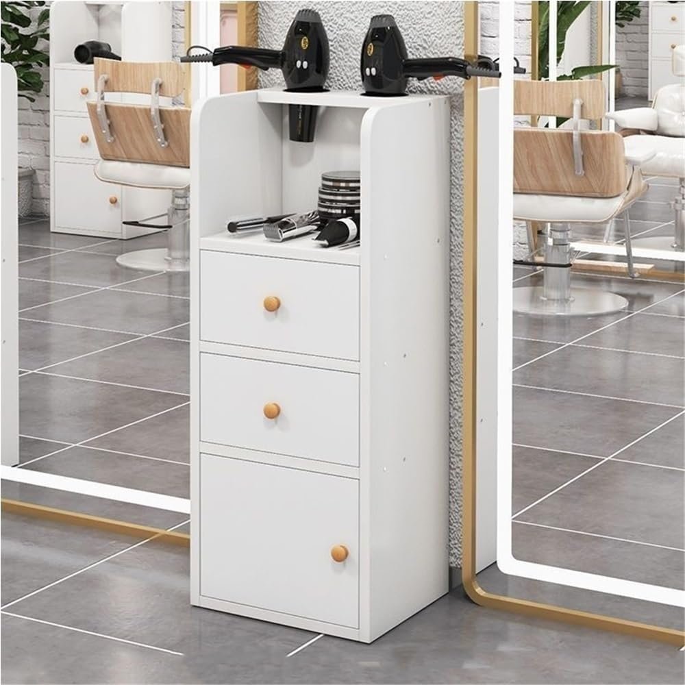 YilfeCdek Open Salon Stations for Hair Stylist, Salon Station with 2 Dryer Holders, and Drawers, Simple Hair Salon Station Cabinet, Drawer Barber Station for Hair Stylist(Whit)