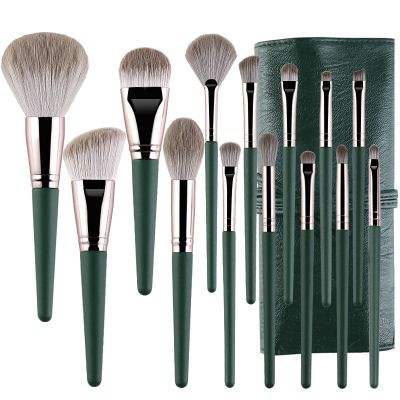 14 Green Cloud Makeup Brush Set, Soft Wood Handle Beauty Tools, Beginner Complete Makeup Brushes