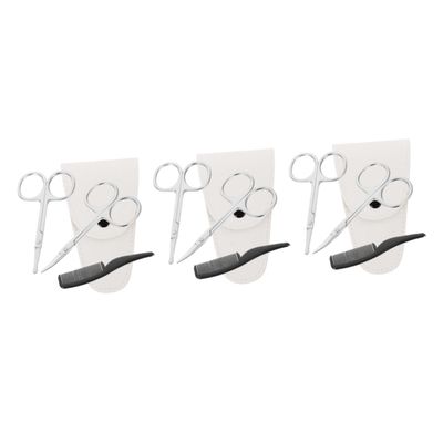 Ipetboom 12pcs Stainless Steel Beard Scissors Grooming Kit Pointed Round Scissors White Leather Case Small Comb for Beard Trimming Nose Hair Grooming