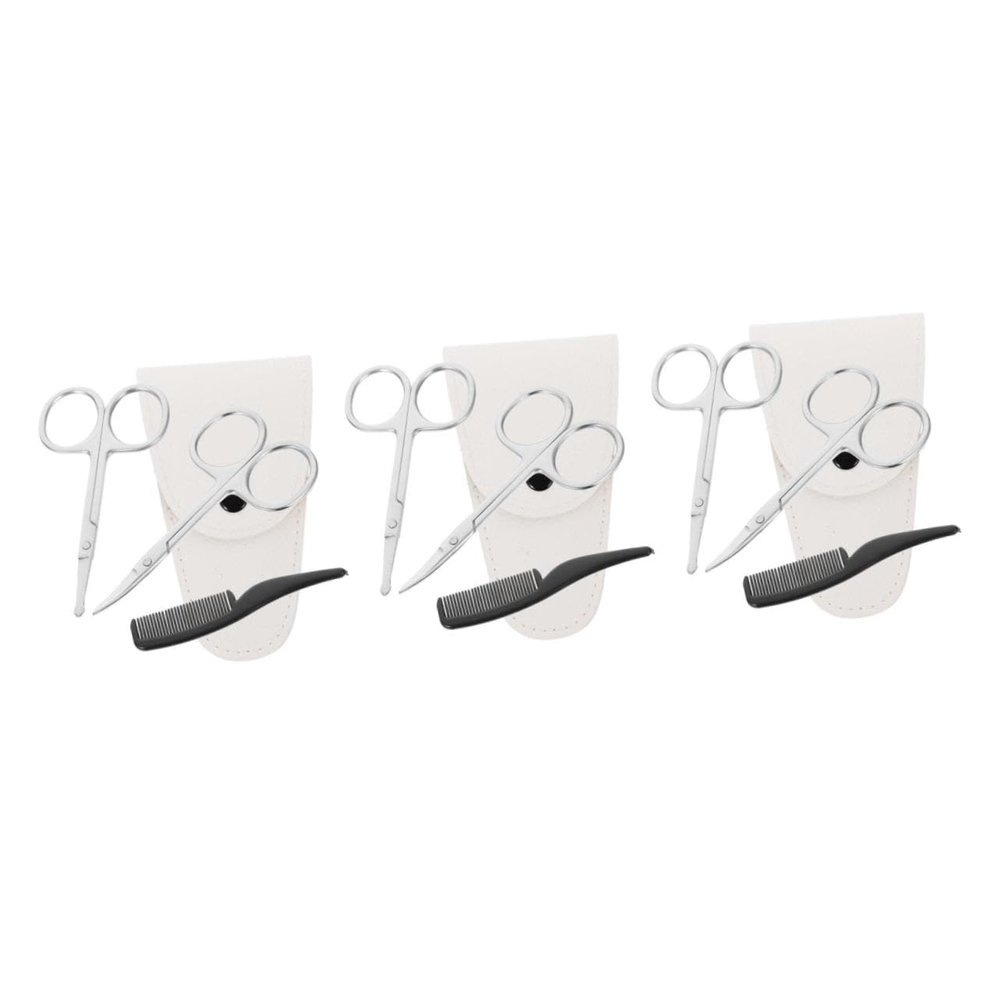 Ipetboom 12pcs Stainless Steel Beard Scissors Grooming Kit Pointed Round Scissors White Leather Case Small Comb for Beard Trimming Nose Hair Grooming