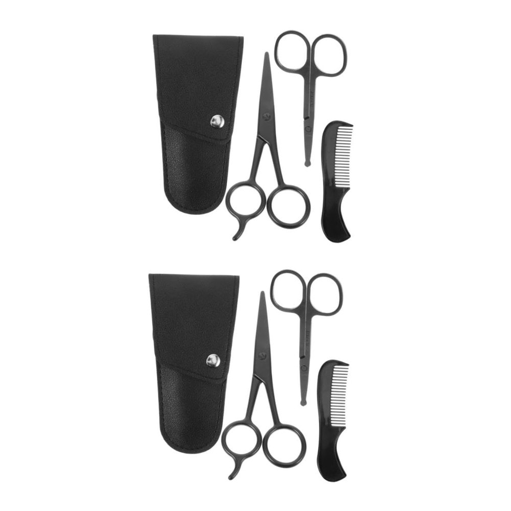 Ipetboom 2sets Beard Care Kit Stainless Steel Trimming Shears Scissors with Comb for Men for Home Grooming Barber Shops Includes Storage Bag Silver