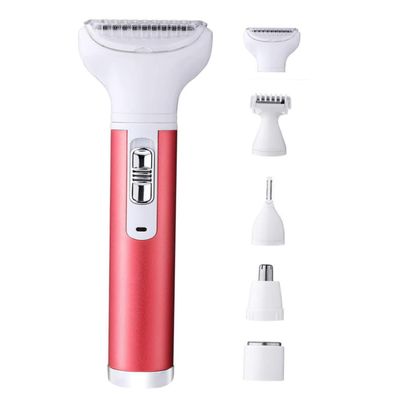 IWOWHERO 5-in-1 USB Rechargeable Women's Hair Removal Device Set Body Shaving Trimmer for Sensitive Skin Eyebrow and Nose Hair Grooming Compact Electric Depilator for Travel