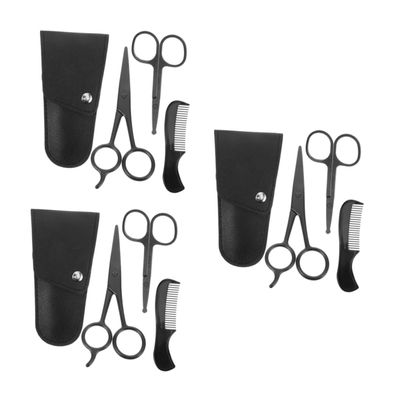 Ipetboom 3sets Stainless Steel Beard Grooming Scissors and Comb Kit with Storage Pouch for Men Trimming Shears for Barbers Home Use and Travel