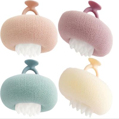 RJDOUJIN Sunflower Bath Ball,2-in-1 Ultra Soft Bath Sponge Cleaning Brush, Suction Cup Bath Ball with Finger Rings,Exfoliating Shower Loofah Sponges(4pcs)