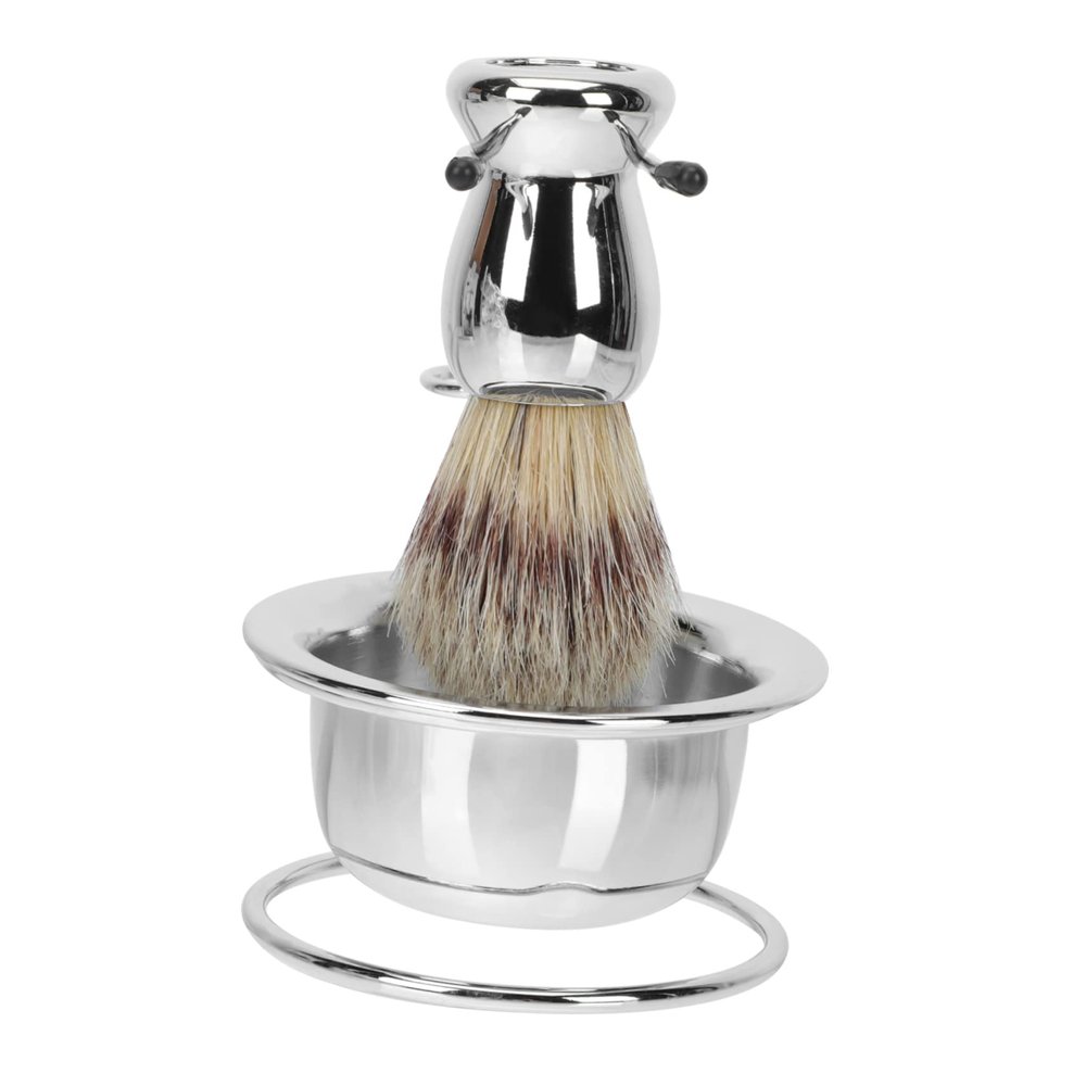 CALLARON 1 Set Beard Brush Set Foam Shaving Accessories Men For Men Shaver Soap Brush Shave Brush Bubble Bowl Men Bathroom Accessory Beard Brush for Men Storage Rack Silver Stainless Steel